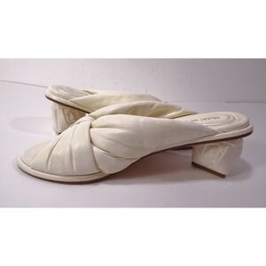 Stuart Weitzman Women's Cream Leather Resin Rose Heel Mules Sandals Sz 7